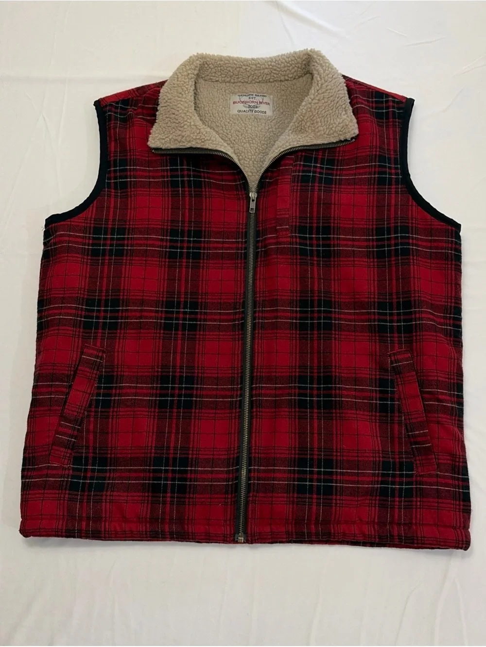 Classic Red Plaid Sherpa-Lined Vest